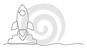 Rocket One line drawing isolated on white background