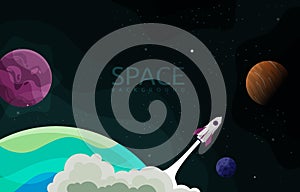 Rocket Outer Space Craft Planet Stars Adventure Background