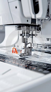 Rocket picture production white automatic sewing machine in close up