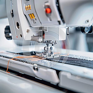 Rocket picture production white automatic sewing machine in close up