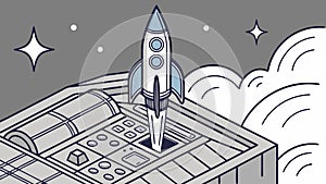 Rocket Preparing for Launch on Futuristic Pad, vector design Generative AI