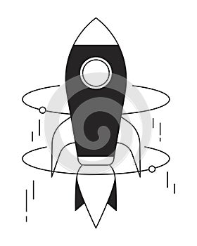 Rocket reaching high speed flat line black white vector object