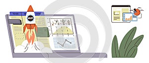 Rocket Launching from a Laptop with Data and Analytics Dashboard for Project Management Success