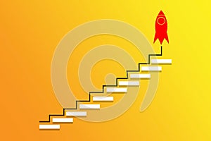 Rocket rising up the stairs to success