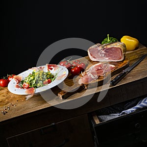 Rocket salad with dried Spanish ham