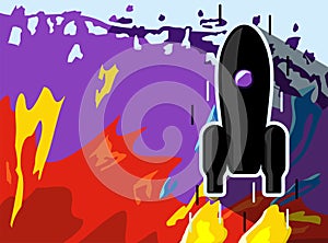 Rocket ship abstractionism. Space black rocket launch. Project start up. Vector illustration.