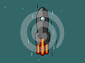 Rocket ship abstractionism. Space black rocket launch. Project start up. Vector illustration.