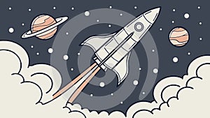 Rocket Ship Blasting Off into Space with Planets, vector design Generative AI