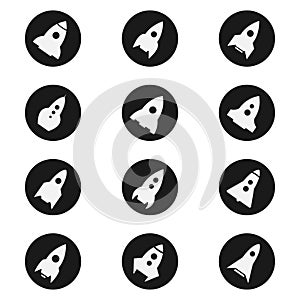 Rocket ship flat icon set