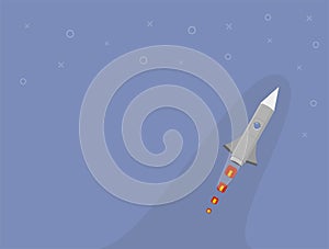 Rocket ship in a flat style. Space rocket launch with trendy flat style smoke clouds. Project start up. Vector illustration.