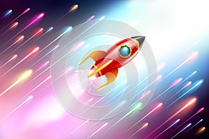 The rocket ship flying in the space.Vector Illustration