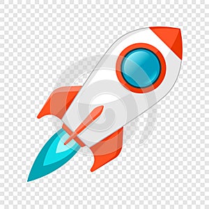 Rocket ship icon in flat style. Spacecraft takeoff on transparent background. Start up illustration. Vector design object