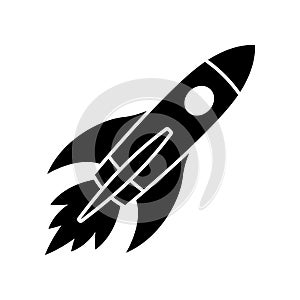 Rocket ship icon. Space travel. Start up business concept. Creative idea symbol. Flying cosmos shuttle, rocket ship taking off
