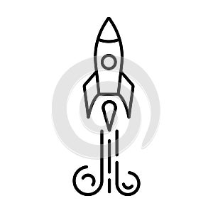 Rocket ship launch icon design in linear style.