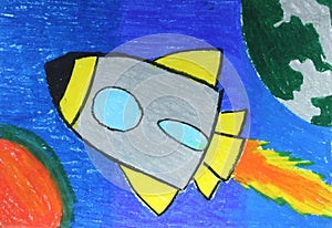 Rocket ship in the sky painting