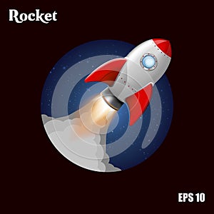 Rocket ship.Vector illustration with 3d flying rocket. Space travel to the moon. Space rocket launch. Project start up