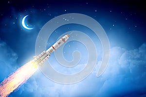 Rocket in the sky. Mixed media