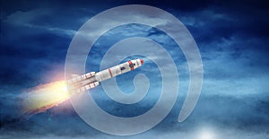 Rocket in the sky. Mixed media