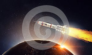 Rocket in the sky. Mixed media