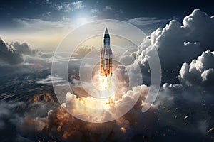 Rocket in the sky. Mixed media. Mixed media. Mixed media