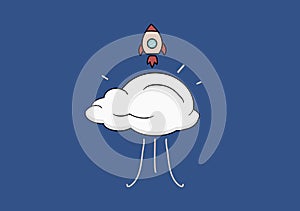 A rocket soared into the sky through the clouds vector and illustration