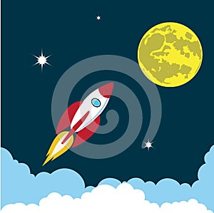 Rocket soars into the sky color illustration