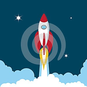 Rocket soars into the sky color illustration