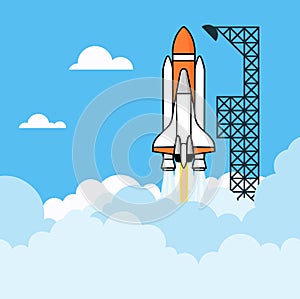 Rocket soars into the sky illustration.