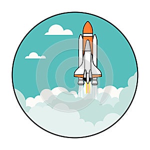 Rocket soars into the sky vector illustration.