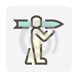 Rocket and soldier vector line icon. 48x48 pixel perfect and editable line stroke.