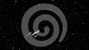 Rocket Space flying or travelling throughout the deep space universe animation