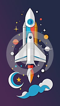 a rocket in space. imitation of a paper cut. for the Cosmonautics Day. vector illustration