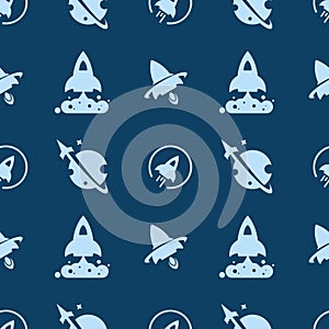 Rocket and space seamless pattern background, illustration, vector.