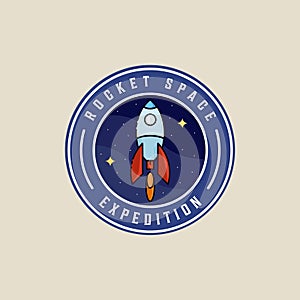 rocket space ship emblem logo vector illustration template graphic design. aerospace sign and symbol for astronomy concept with