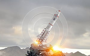 Rocket space ship . Mixed media