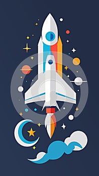 a rocket in space. among the stars and planets. for the Cosmonautics Day. vector illustration