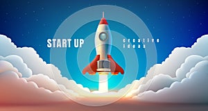 Rocket space startup, creative idea cover, landing page web site, Vector illustration
