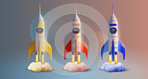 Rocket space startup, creative idea cover, landing page web site, Vector illustration