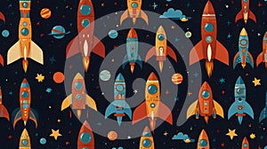 Rocket Spaceship Cosmic Space Planet Pattern