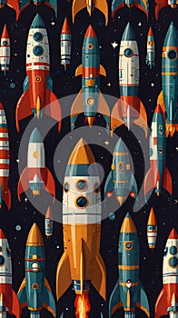 Rocket Spaceship Cosmic Space Planet Pattern