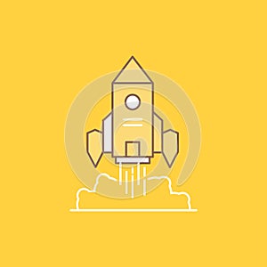 Rocket, spaceship, startup, launch, Game Flat Line Filled Icon. Beautiful Logo button over yellow background for UI and UX,