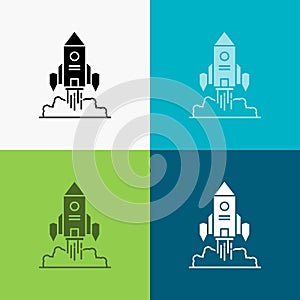 Rocket, spaceship, startup, launch, Game Icon Over Various Background. glyph style design, designed for web and app. Eps 10 vector
