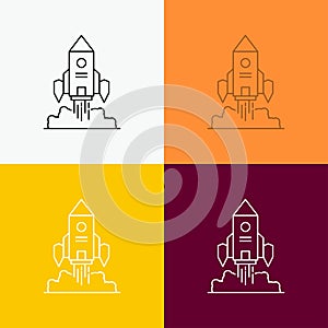Rocket, spaceship, startup, launch, Game Icon Over Various Background. Line style design, designed for web and app. Eps 10 vector