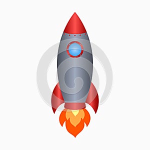 Rocket. Spaceship take off with fire. Colored space ship icon. Vector.