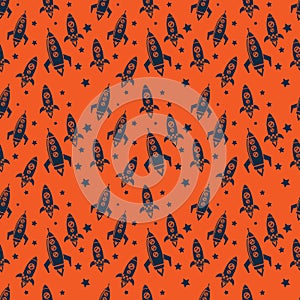 Rocket and star seamless pattern vector illustration