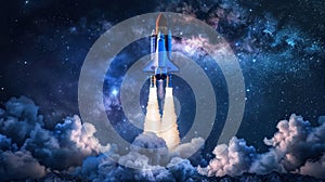 The rocket in starry sky. AI generated
