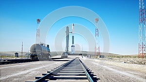 Rocket before the start. Space launch system. 3d rendering.