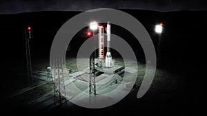 Rocket before the start. Space launch system. 3d rendering.