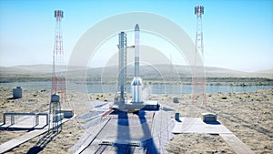 Rocket before the start. Space launch system. 3d rendering.