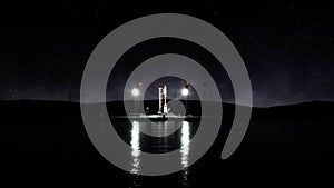 Rocket before the start. Space launch system. 3d rendering.